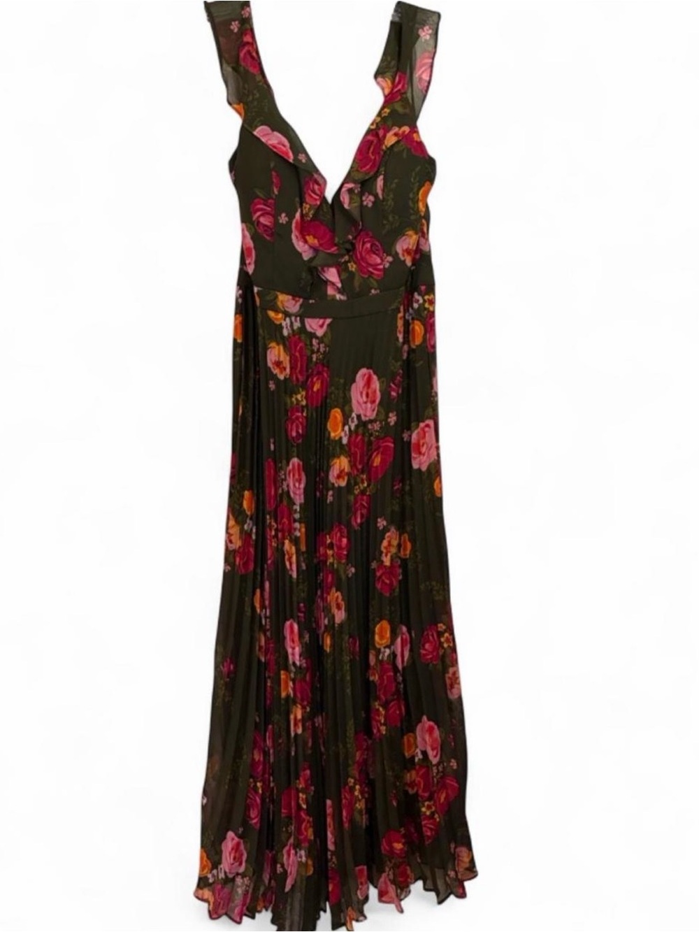 Guess Olive Maxi Dress with Pink & Orange Floral Print